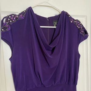 Royal Purple Cowl Neck Sheath Formal Gown with Shoulder Embellishment